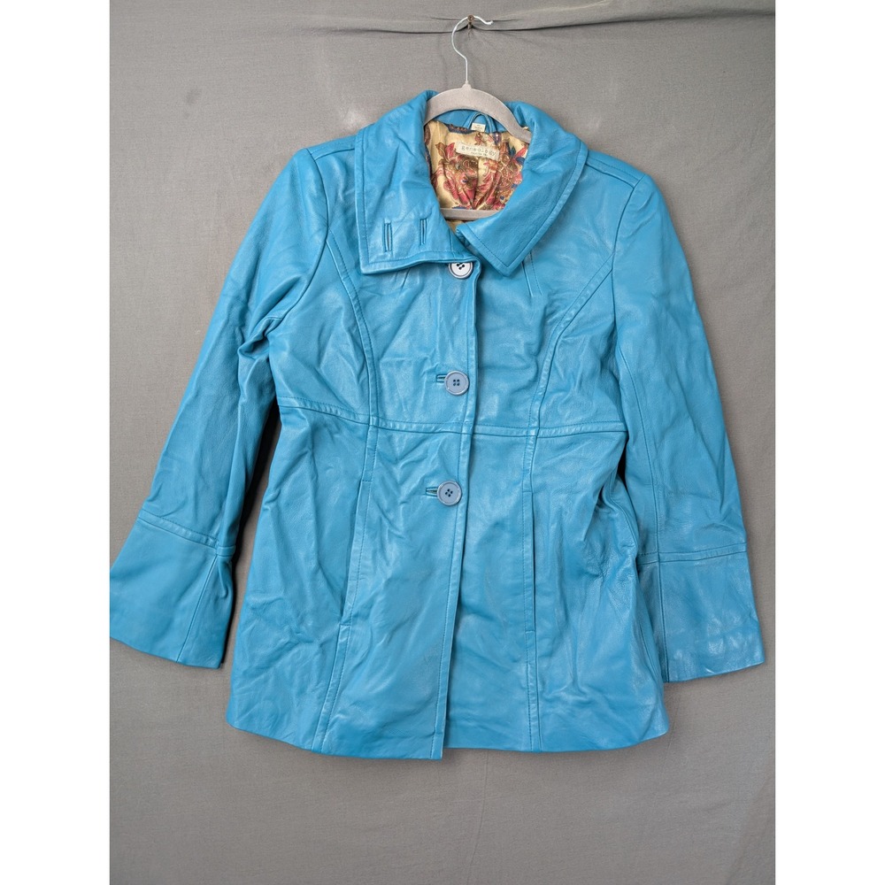 Geneology Fashion DNA Womens Blue Genuine Leather Paisley Lined Jacket XS 5772